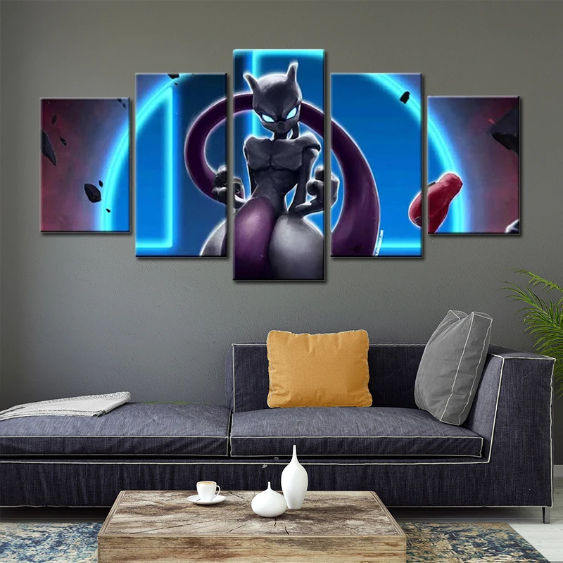 

Pokemon Mewtwo Poster Canvas Painting Wall Art Game Animation Modular 5pieces Mural Pictures Living Room Home Decor