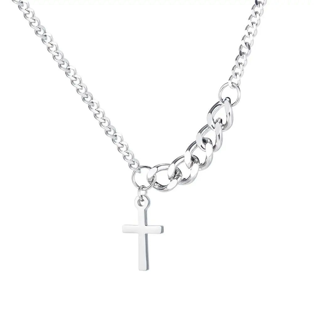 

Unique Cross Necklace & Pendant For Women Stainless Steel Rope Design Silver Color 42.5 CM Link Chain Female Jewelry Gift