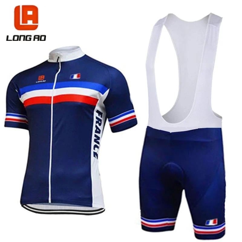 

long ao france cycling team blue mens short sleeve cycling jersey short sets summer racing clothing Pro Cycling Team clothes