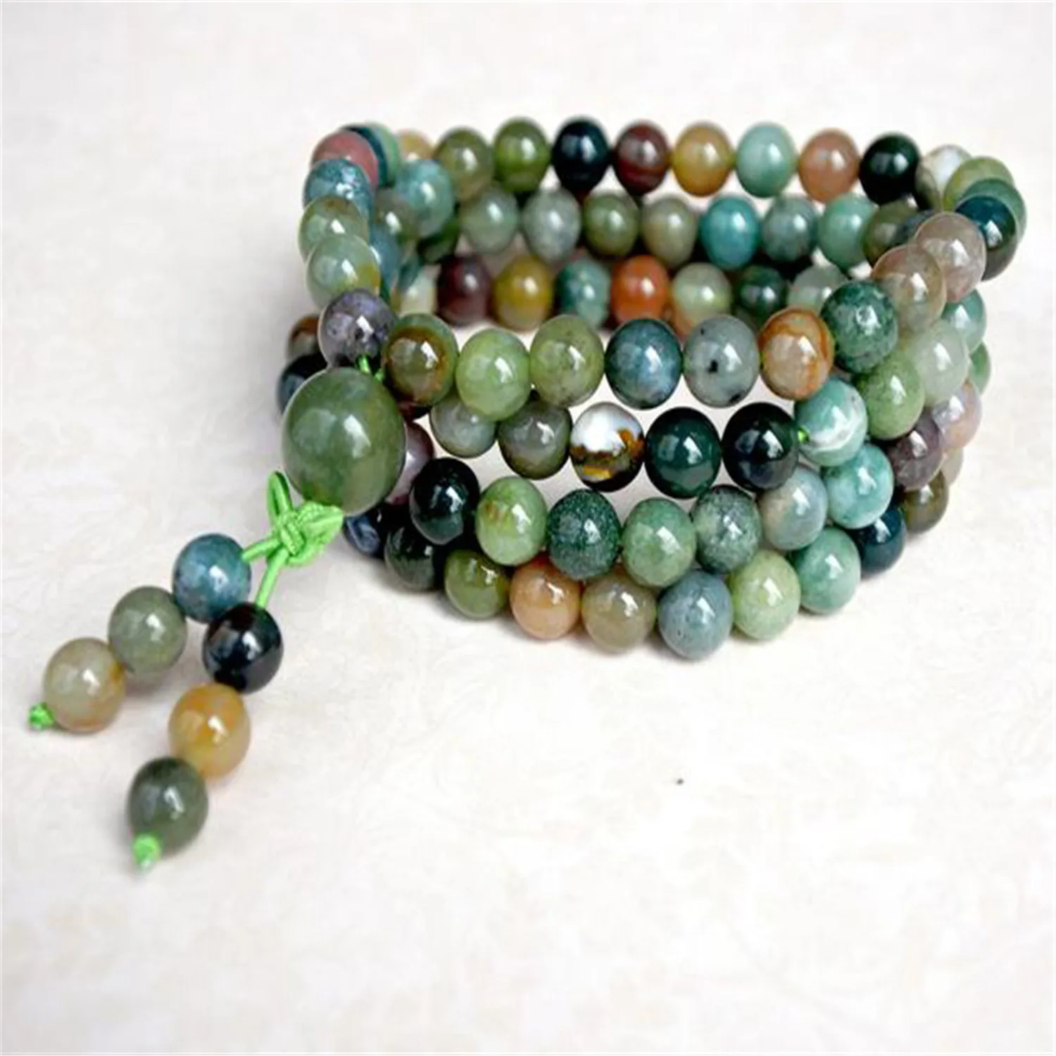 6 мм индийский агат драгоценный камень 108 бусин кисточка мала браслет чакра