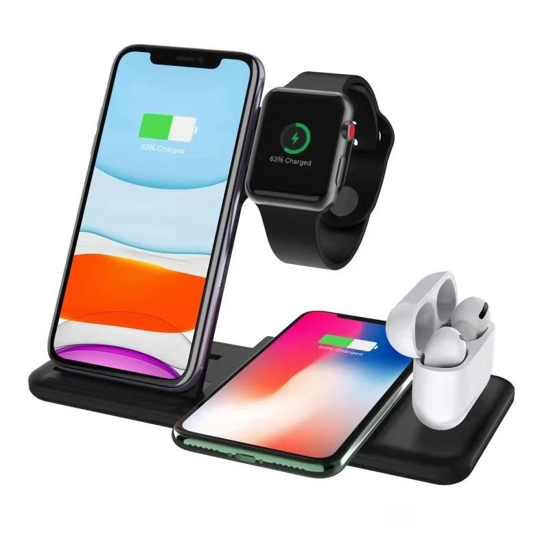 

15W Qi Fast Wireless Charger Stand For iPhone 11 12 X 8 Apple Watch 4 in 1 Foldable Charging Dock Station for Airpods Pro iWatch