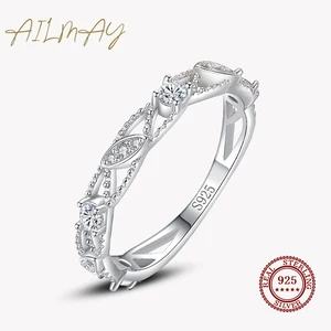 Ailmay 100% 925 Sterling Silver Geometric Design Staggered Line Clear Zircon For Women Fine Jewelry  in Pakistan