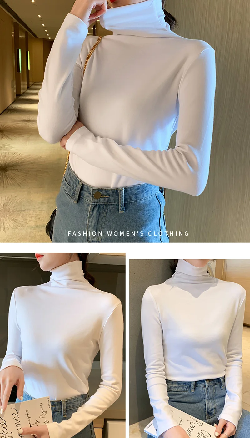 Turtleneck Long Sleeve T Shirt Women Winter Black White Slim Fit Aesthetic Vintage Vegan Angel Basic Christmas Clothes Teen girl