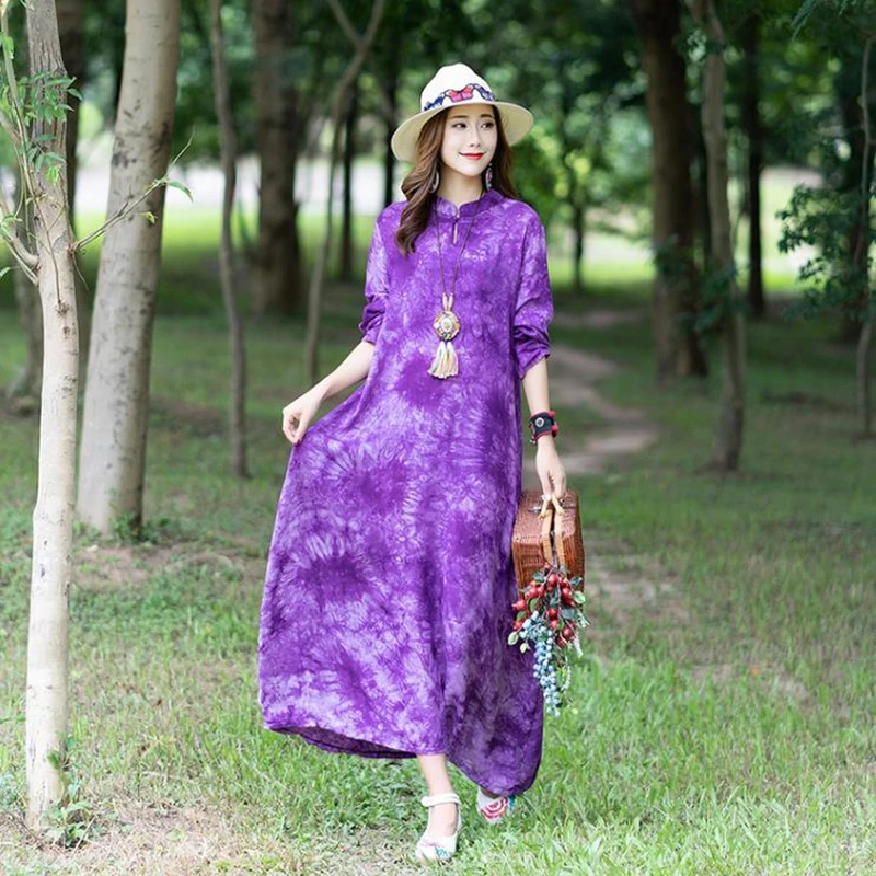 Платье из хлопка и льна на пуговицах с длинным рукавом | Женская одежда