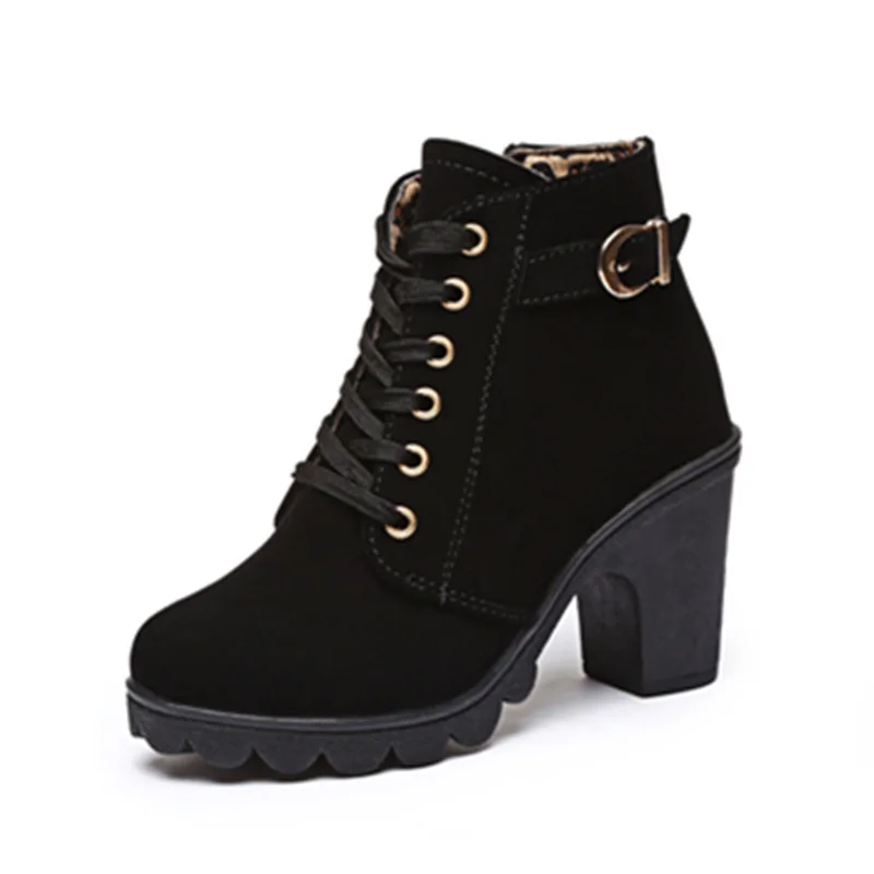 

Boots women's boots boots women's shoes 2020 new autumn and winter round head thick heel high heel mid tube lace up short