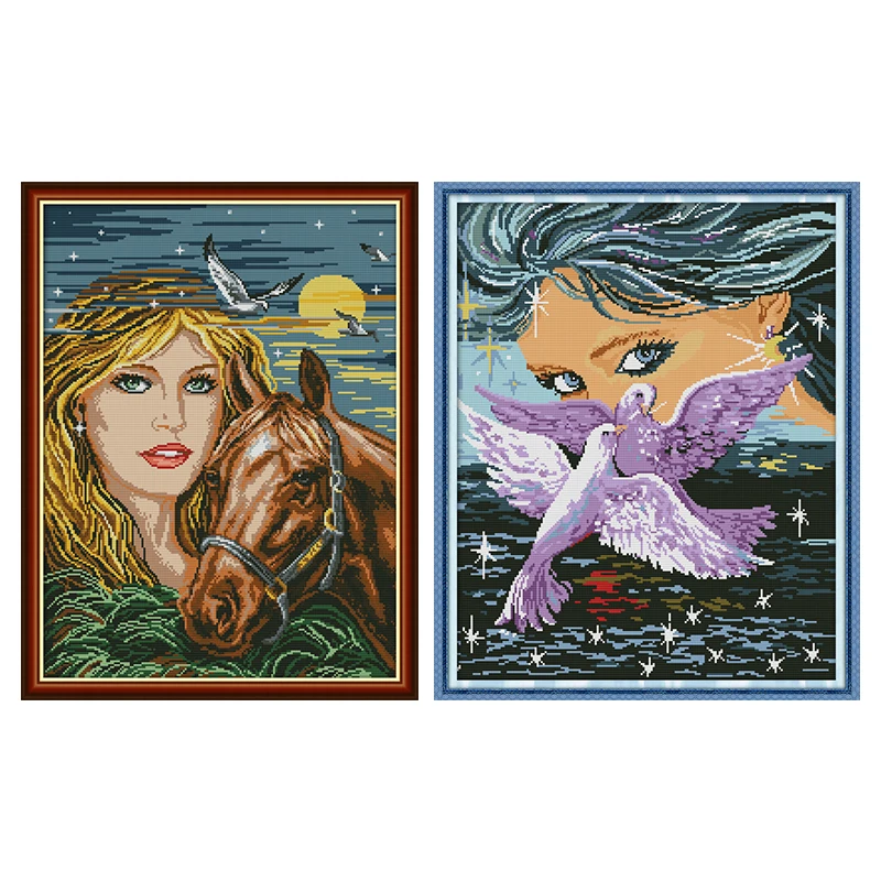 Красота и лошадь живопись DIY DMC Китайская вышивка крестиком рукоделие наборы для