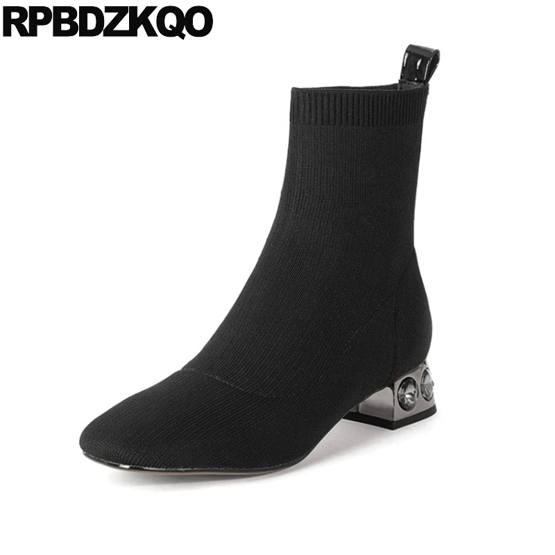 Зимние толстые черные короткие вязаные Модные осенние дизайнерские туфли на