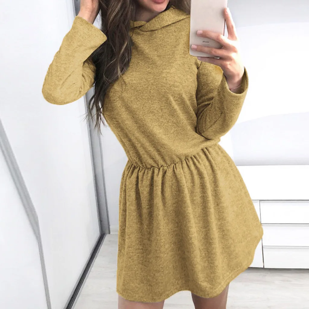 

Women Hooded Sweater Dress Hoodie Long Sleeve Mini Bandage Dress Autumn Pullover Loose Casual Dresses Vestidos Robe Femme