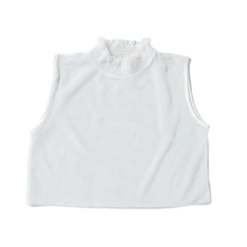 

Korean Ruffles Elastic High Neck False Fake Collar Pullover Vest Style Womens Sheer Stretchy Detachable Half-Shirt