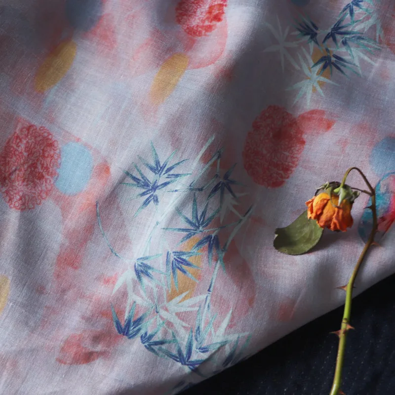 

Высококачественная натуральная чистая ткань рами розовая Бамбуковая ткань с принтом дизайнерская ткань под заказ для юбки платья