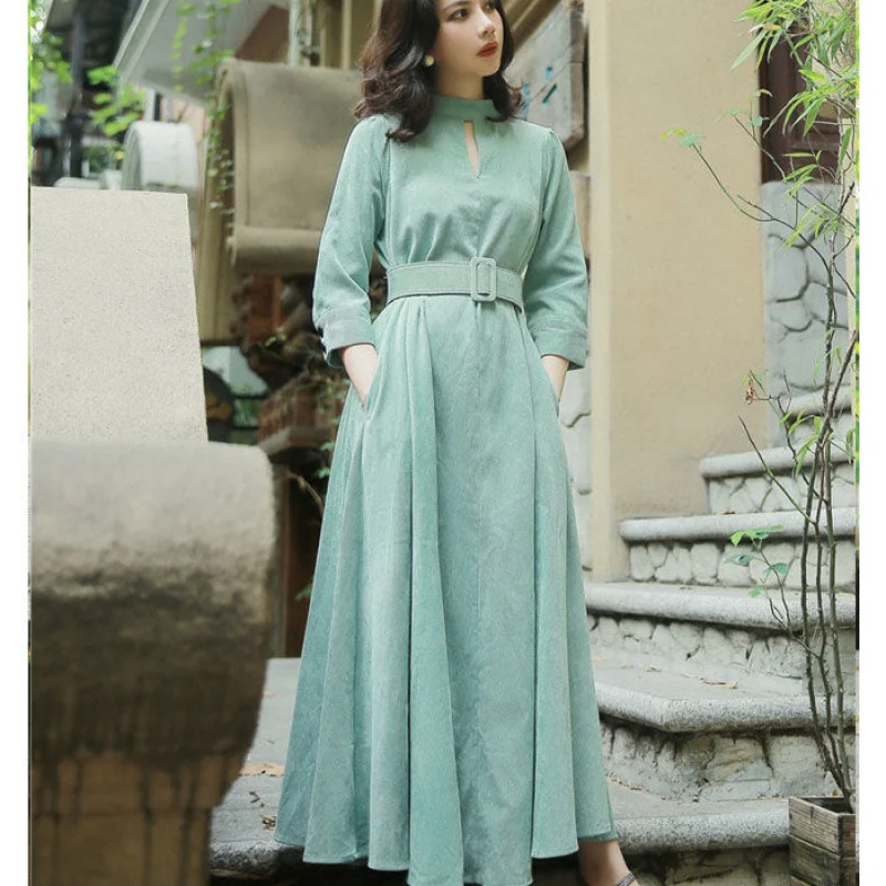 Новые весенние женские платья-трапеции Timis Li платья с воротником-стойкой и