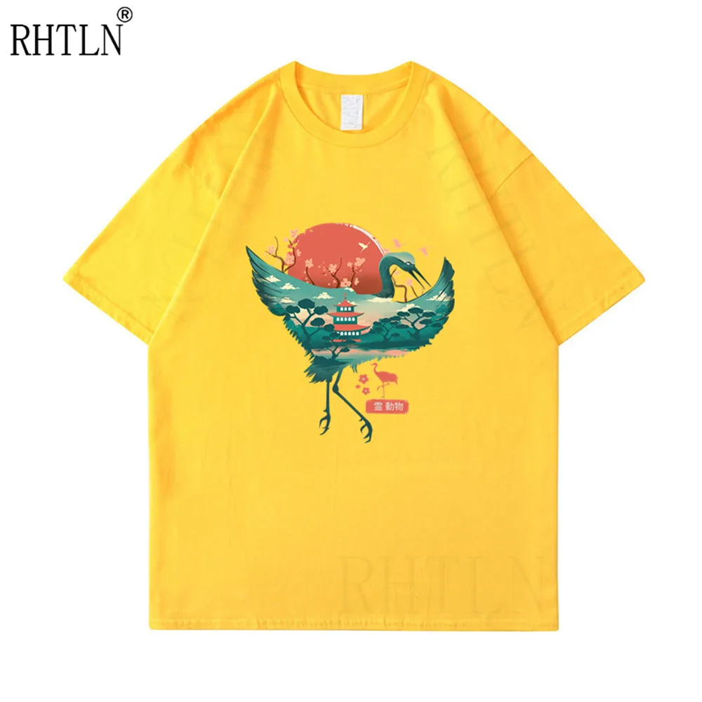 

Japanese Anime New Men Hip Hop Crane Print T Shirt Fashion Print Tshirt Summer Mens Novelty Cotton Short Sleeve T-shirt Men