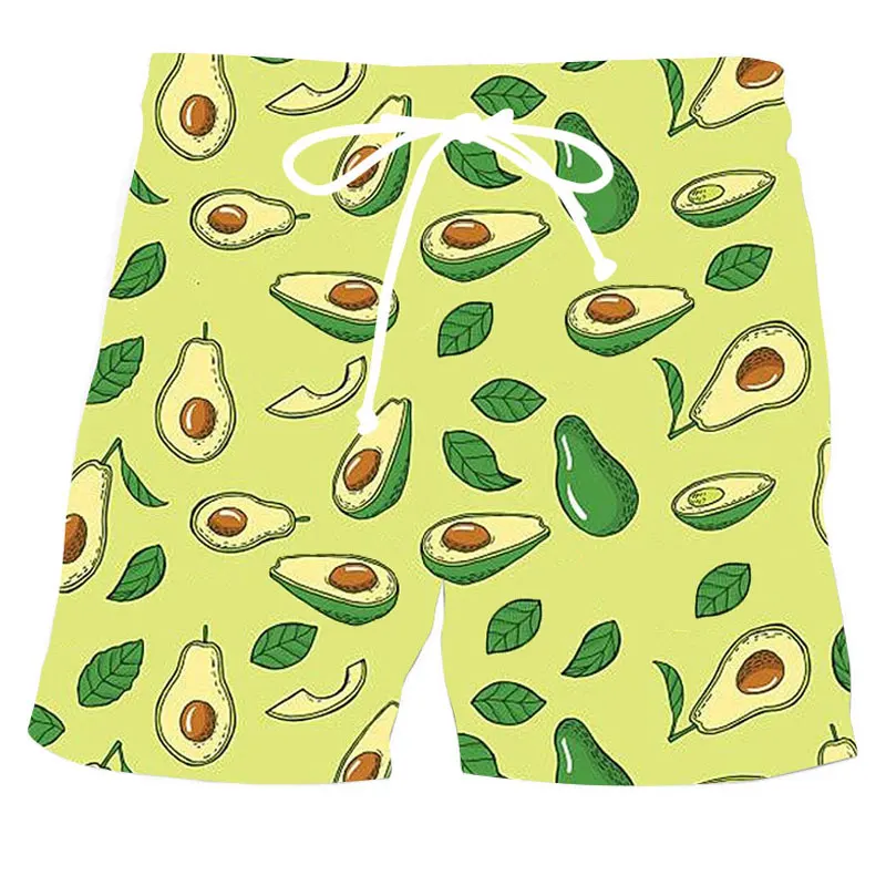 

Fashion Men Drawstring Waist Avocado Print Shorts 3D Print Streetwear Beach Shorts Sport Casual Swimwear Pants Male.
