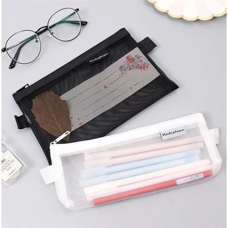 Прозрачный сетчатый чехол для карандашей вместительный нейлоновый пенал ручек и