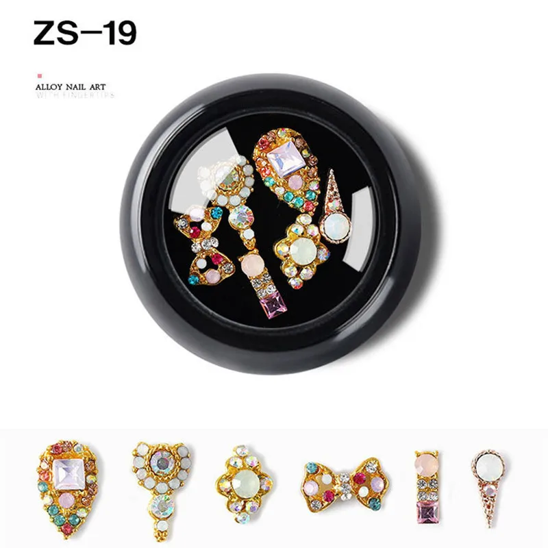 ZS-19 Новинка, 1 коробка, в форме капли воды/банта, цветные стразы для дизайна ногтей, сплав, стеклянные камни, сделай сам, для маникюра, драгоценные камни, аксессуары для ногтей - Цвет: ZS-19
