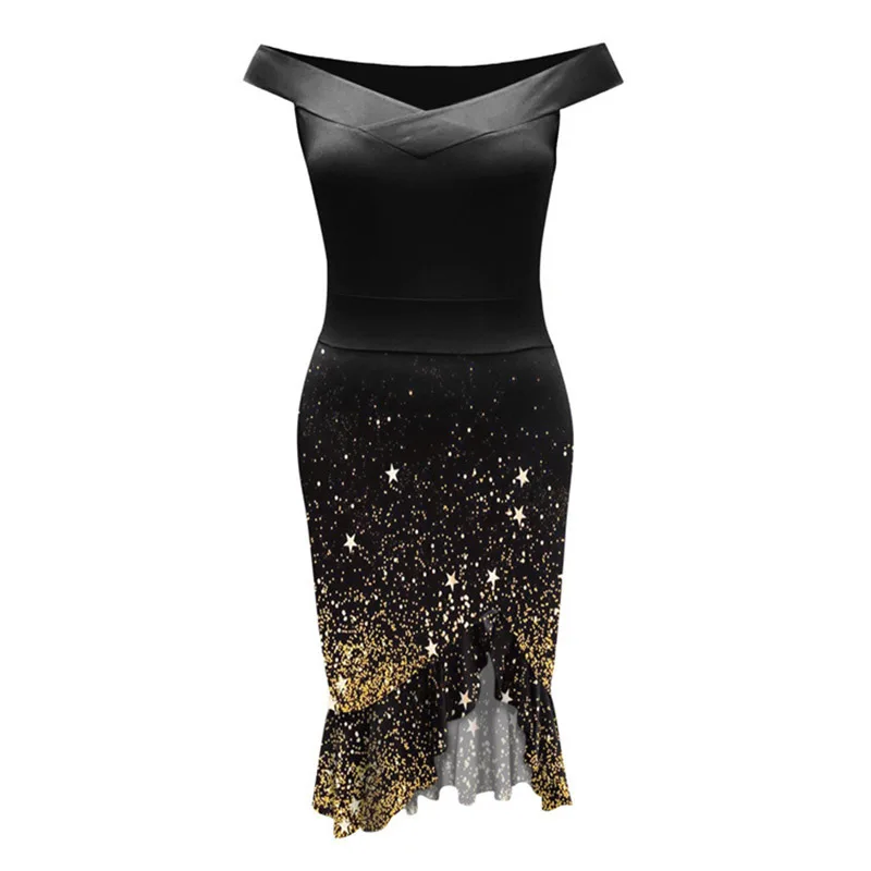 

2021 Summer Fashion Women New Off Shoulder Bodycon Dresses Sexy Elegant Commuting Temperament Irregular Ruffle Party Dress