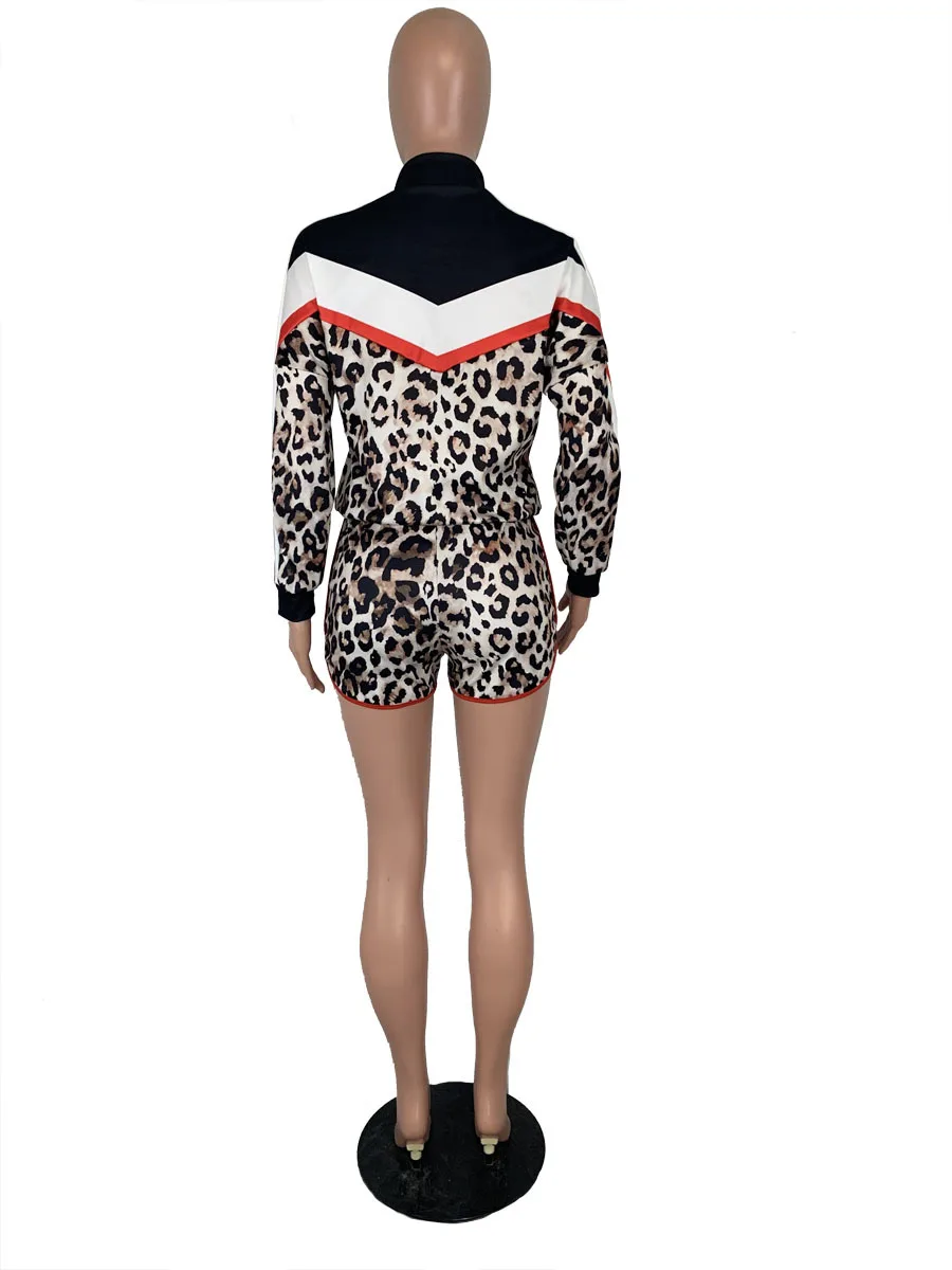 New Leopard Print Patchwork Elegant Women's set Tracksuit Long Sleeve Sweatshirt Shorts Suit Sporty Two Piece Set Outfits GL972 | Женская