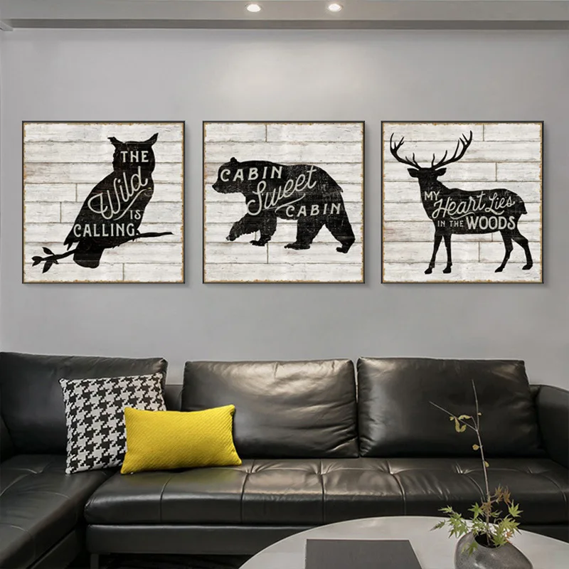 

Vintage Black White Animal Decorative Painting Owl Bear Elk Wall Posters HD Print Nordic Art Pictures for Living Room Home Decor