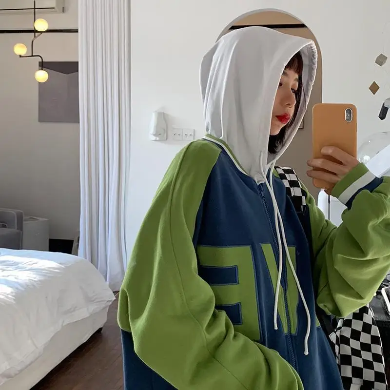 

Basic Jackets Womens Harajuku Oversize Bf Streetwear Patchwork Students Autumn Korean Style Fashion Loose Chic Hot Sale Coats