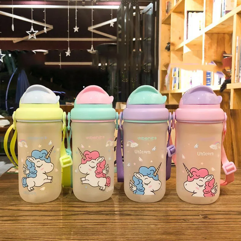 

Portable Stylish Cartoon Straw Unicorn Bottle Drink Juice Milk Water Cup Boy's Girl's Plastic Cups Novelty Gift