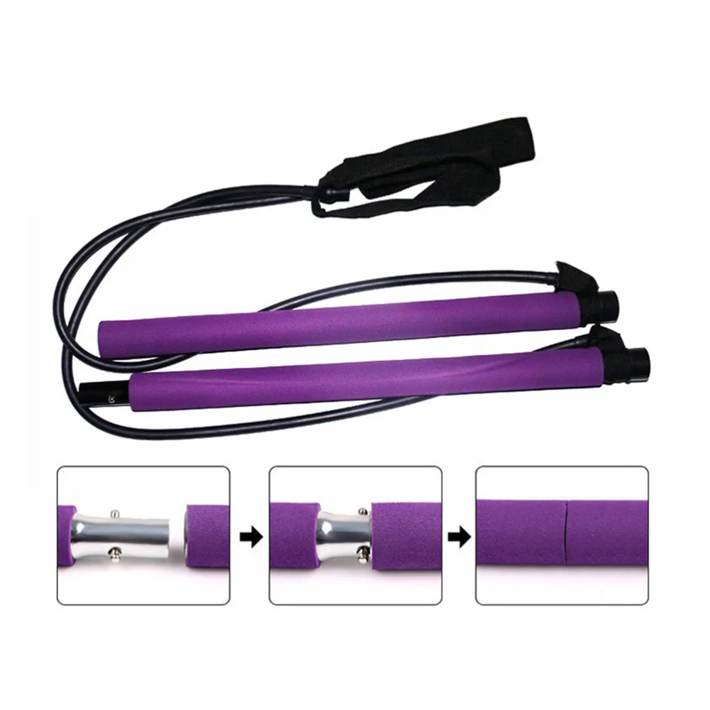 

1PC Yoga Pilates Stick Resistance Bar Bodybuilding Gym Tube Loop Elastic Exercise Bar (Purple)