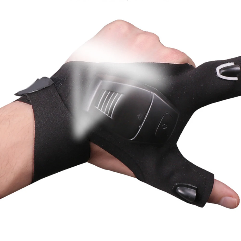 

1piar Outdoor Fishing Fingerless Gloves LED Flashlight Camping Hiking Cycling Night Lighting Gloves Fishing Accessories