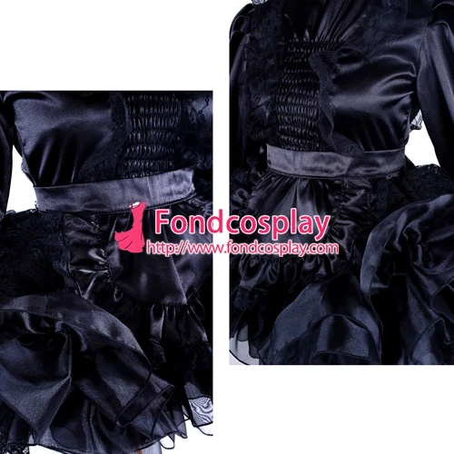 

Sissy Maid Lockable Uniform Black Satin-lace Dress Cosplay Costume Tailor-made[G1363]