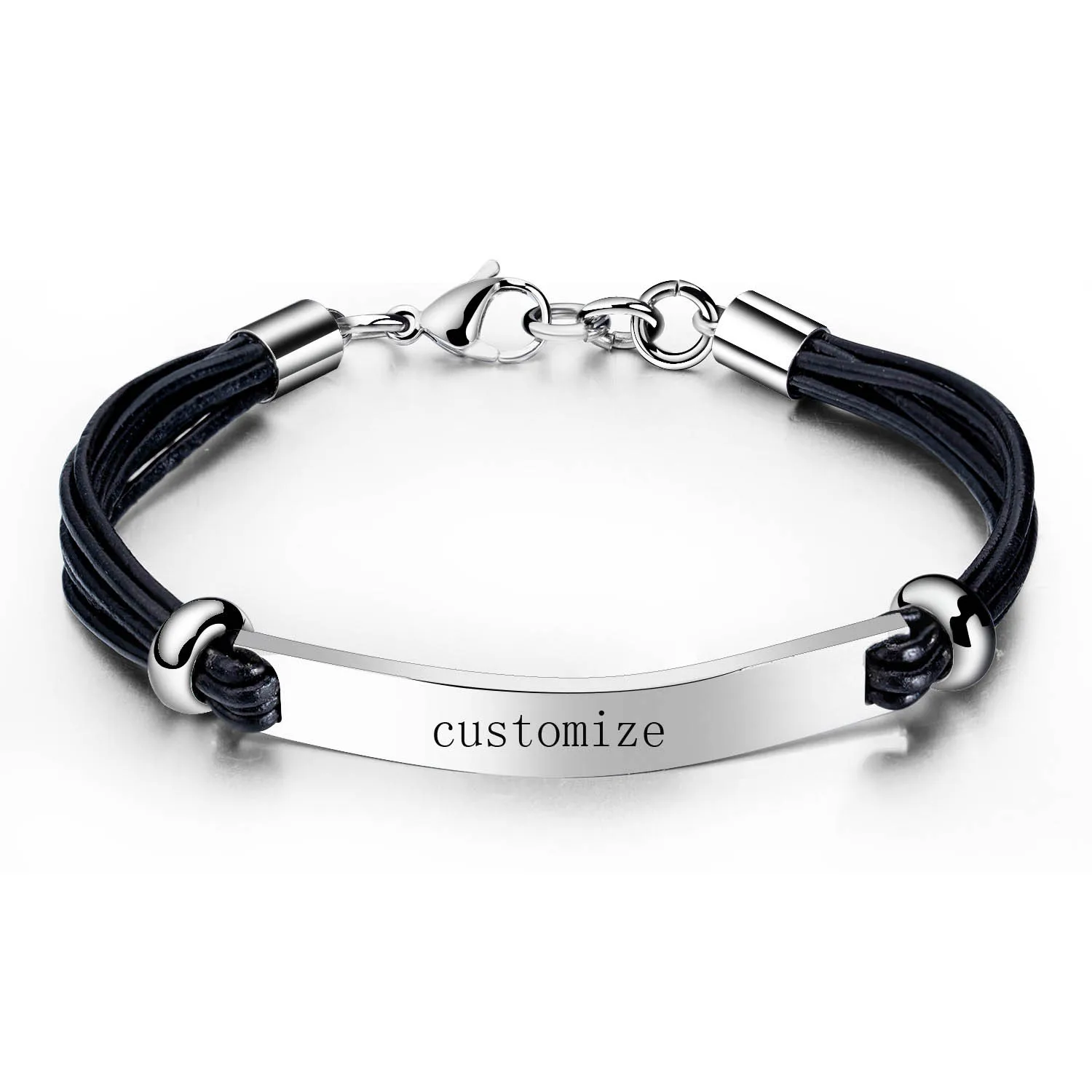 

Personalized Engraving Men's Leather Bracelet Type 2 Diabetes Stainless Steel Curved Brand Medical Mark Bracelets Mens Gift