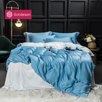 sondeson beauty 100 silk blue bedding set 25 momme silk duvet cover set flat sheet bed linen pillowcase for home bed set 4pcs