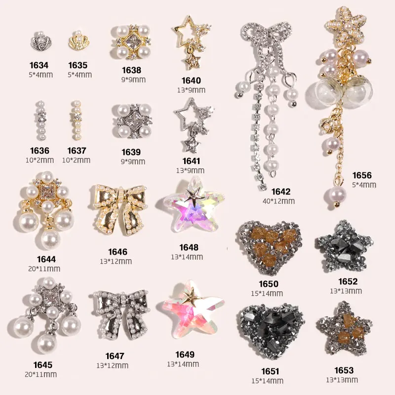 

Shiny Zircon Crystal Rhinestones For Nails Luxury Alloy Nail Art Decorations Bow Star Pearl Pendant Jewelry Manicure Accessories