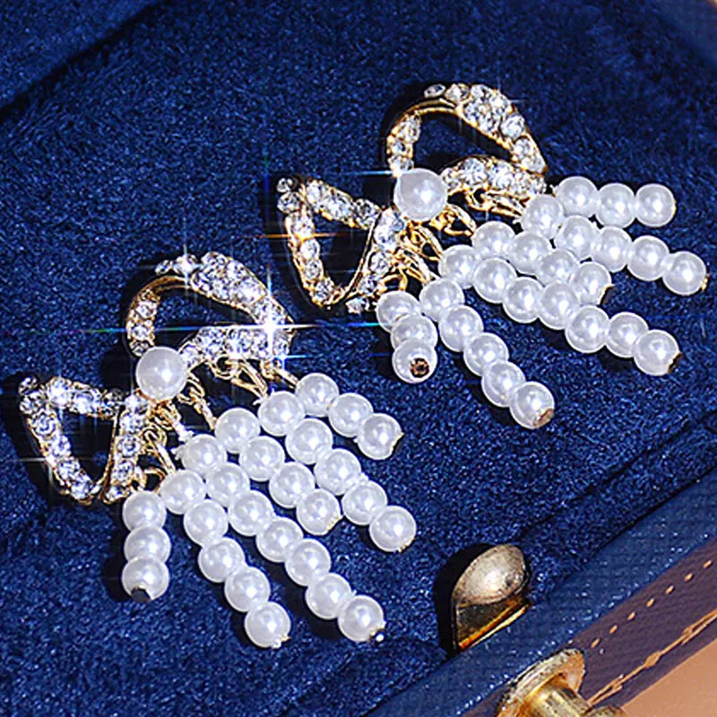

Korean Exquisite Crystal Sweet for Lady Fine Earrings Temperament Butterfly Glamour Pearl Luxury Earrings Accessories Pendant