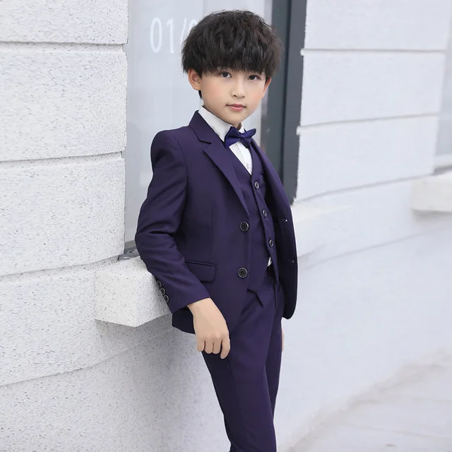 

4/Set Boy Blazers Suit Coat+Pants+Shirt+Tie For Baby Boys Wedding Suits Kids Clothes Children Lounge Party Stage Suit 100-170CM