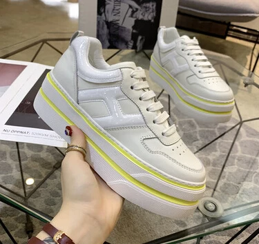 Zapatillas mujer; Новинка года; Цвета: зеленый, нейлон; красивые женские кроссовки на высокой платформе 6 см со шнуровкой; мягкая кожа - Цвет: color 6