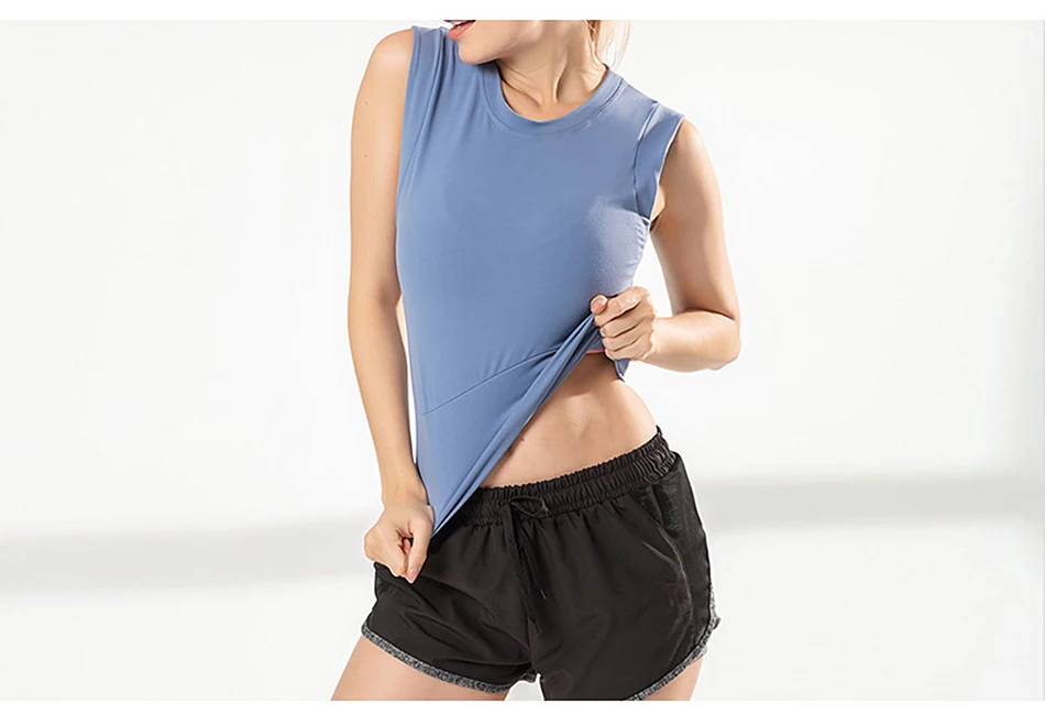 Blesskiss Reflective Crop Top Sport Shirt Women Summer Fitness T-shirt Sleeveless Ladies Workout Gym Top Tshirt Pink Blue