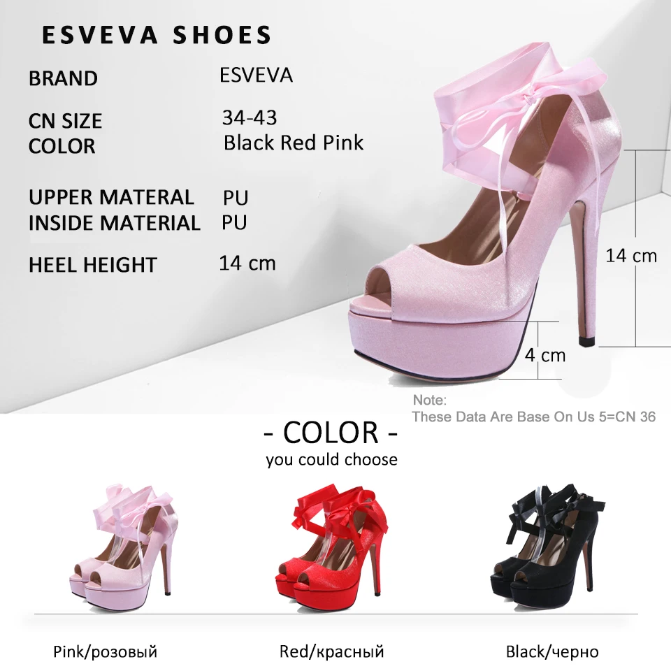 

ESVEVA 2019 Women Pumps Lace Up Peep Toe Sexy Party Summer Thin Heels Shallow Women Shoes High Heels Pumps Size 34-43 Platform