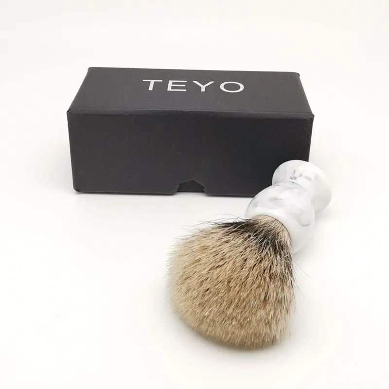 Щетка для бритья TEYO с двумя полосками, тонкий барсучьей шерсти Silvertip в подарочной коробке, для лица, крема для влажного бритья, бритвенный ст... от AliExpress RU&CIS NEW