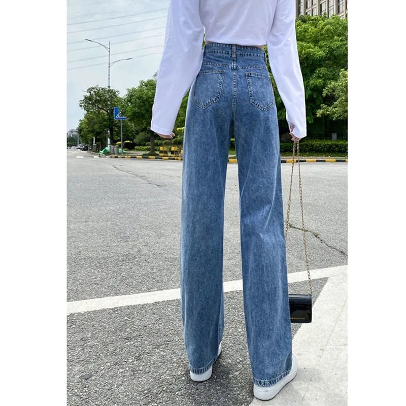 Женские джинсы с высокой талией винтажные прямые брюки широкими штанинами 2024