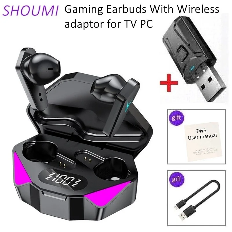 

X15 Gaming Earbuds Wireless Bluetooth Earphone Low Latency CVC8.0 Noise Reduction Bass Headset USB Adaptor for TV PC Phone Gamer