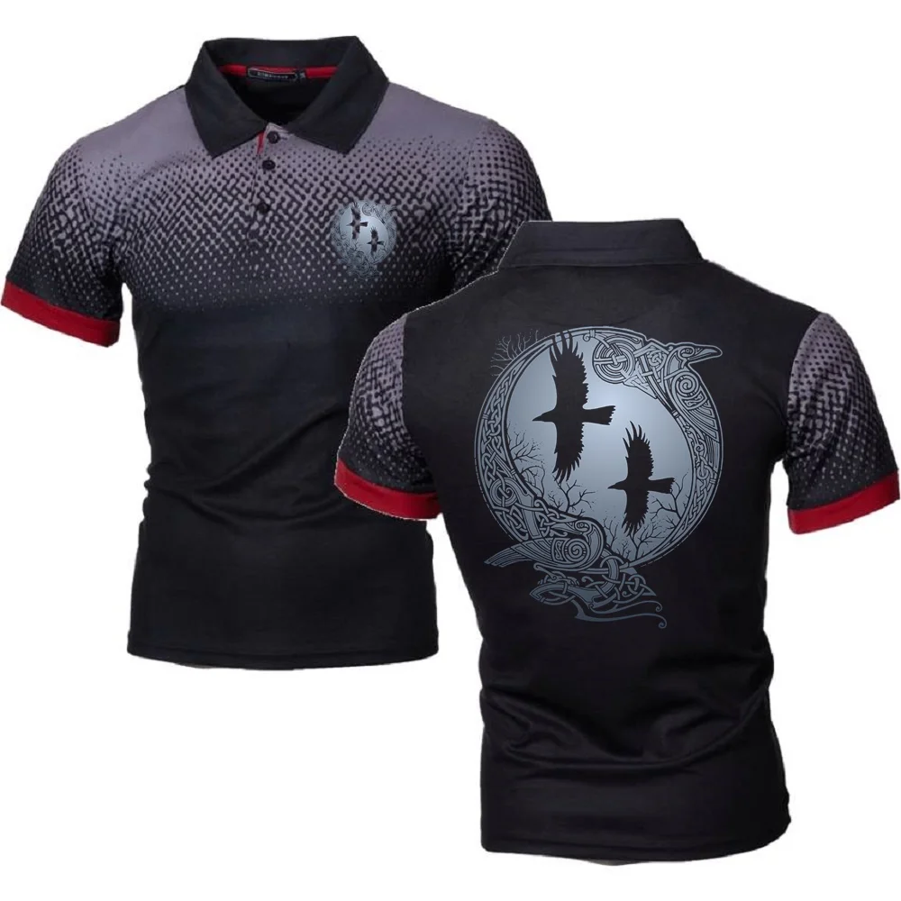 

Men's Polo Shirts TShirts Vikings TV Series Odin's Raven Ragnar Lodbrok Short Tees Style Jersey Contrast Color Topshirts