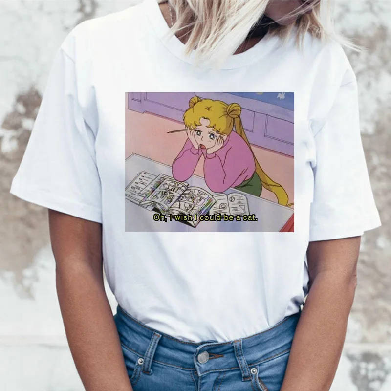 Sailor Moon Аниме Футболка Топ Футболка 90s Женская Футболка женская femme корейский стиль ulzzang футболка Графический гранж эстетический