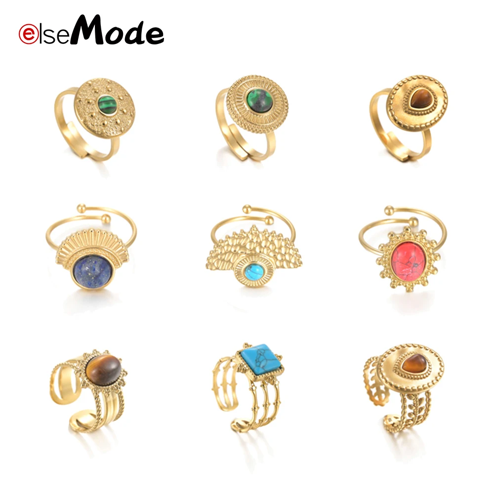 ELSEMODE Роскошные бирюзовые женские массивные кольца с зеленым камнем золотого