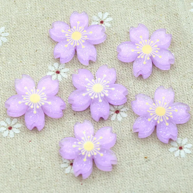 Purple 10PCS 10 шт. 26 мм блестящая Смола Сакура кабошоны изготовление скрапбукинга миниатюрные DIY украшения ремесленные изделия - Цвет: Purple 10PCS