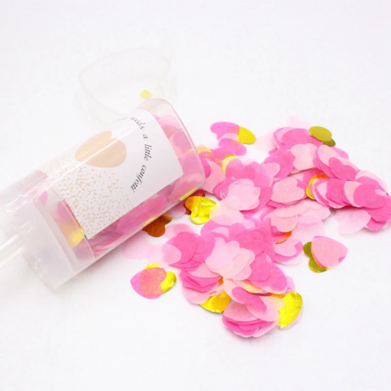 10Pcs Heart Push-Pop Confetti Poppers Wedding Baby Bride Shower Birthday Party Decoration Push Tube Cylinder Heart Shaped Confet