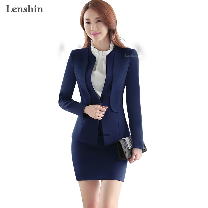 Lenshin комплект из 2 предметов высокое качество модный женский синий Блейзер юбка