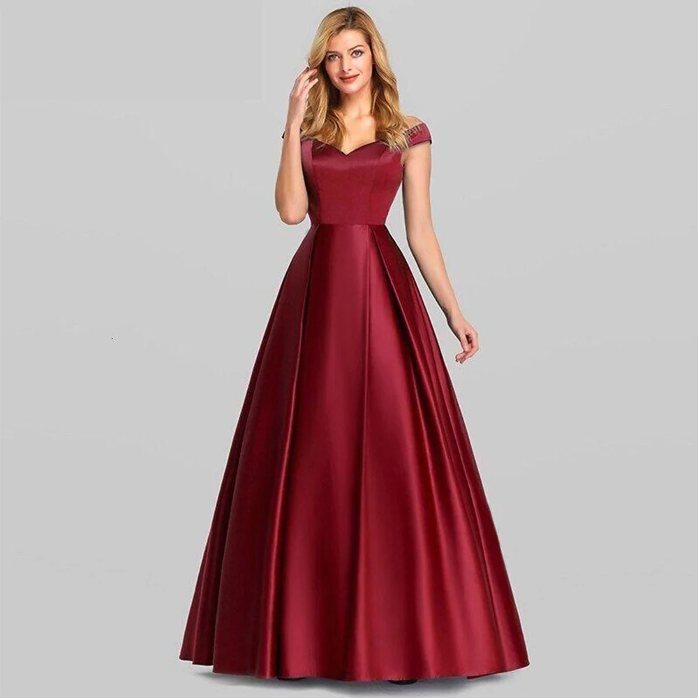 

Elegant Off Shoulder Wedding Dress High Quality Satin Vestido De Novia Sweetheart Long Robe Solid Color Bridal Gown