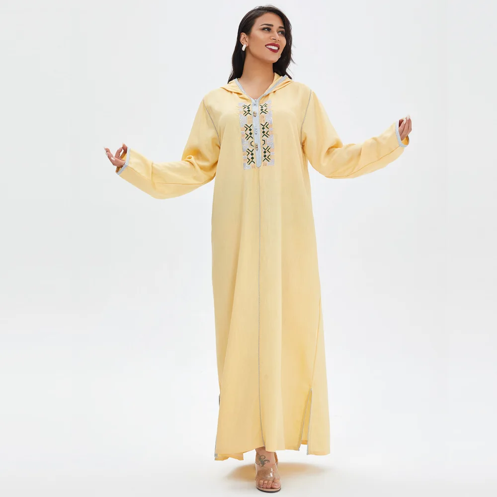 Новинка 2021 г., пижама в мусульманском стиле, женское модное повседневное длинное платье Дубая, платье с вышивкой, халат большого размера для ...