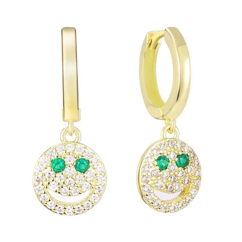 

Surflove Classic Smiley Face Earrings Gold-Plated Zircon Fashion Simple Trend Ladies Party Wedding Banquet Wear Earrings Gifts