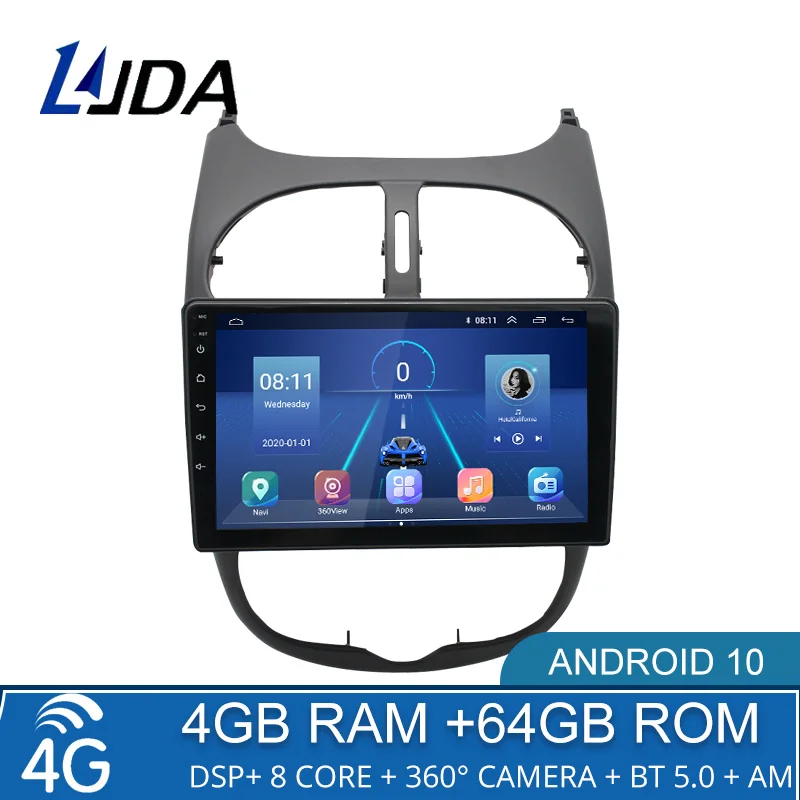 Автомобильный мультимедийный плеер 4G + 64G DSP Android 10 для PEUGEOT 206 2001 2008 Citroen C2 2006 2013 2 Din
