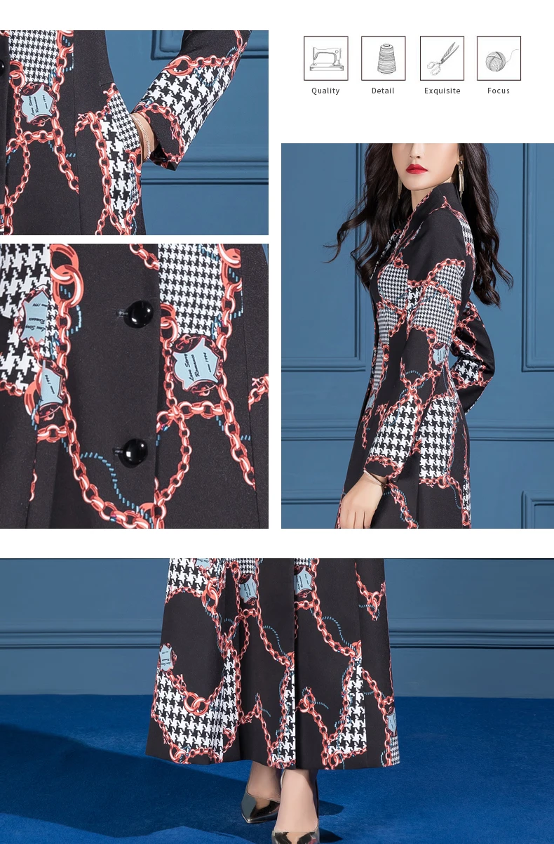 

Irregular 2021 Spring Fashion Print Nice Quality Long Trench Coat for Women