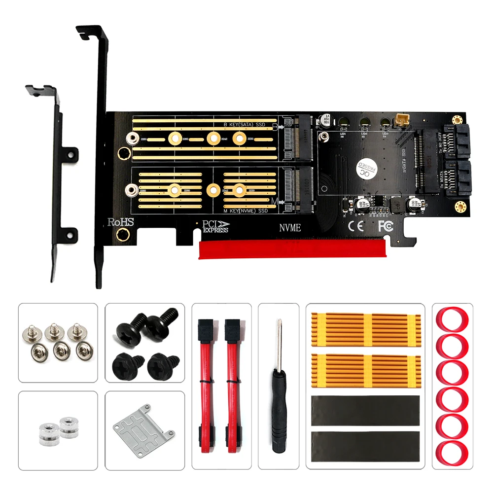 Плата расширения QINDIAN M.2 NVME NGFF mSATA Райзер PCIE на M2 адаптер с золотым радиатором SSD